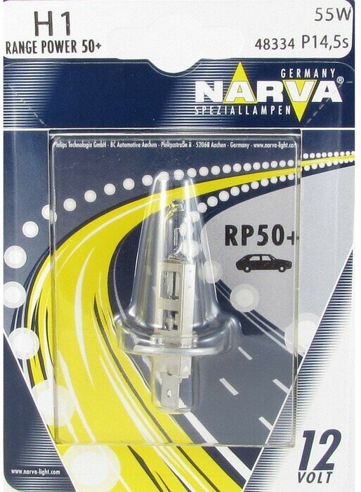 Лампа галогенная H1 12V 55W "NARVA" (Range Power, +50% света), 48334