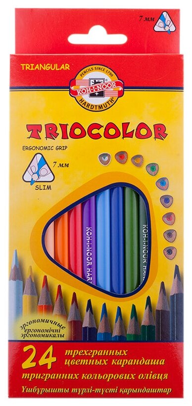 Карандаши цветные Koh-I-Noor "TrioColor", 24цв, трехгран, заточен, европодвес