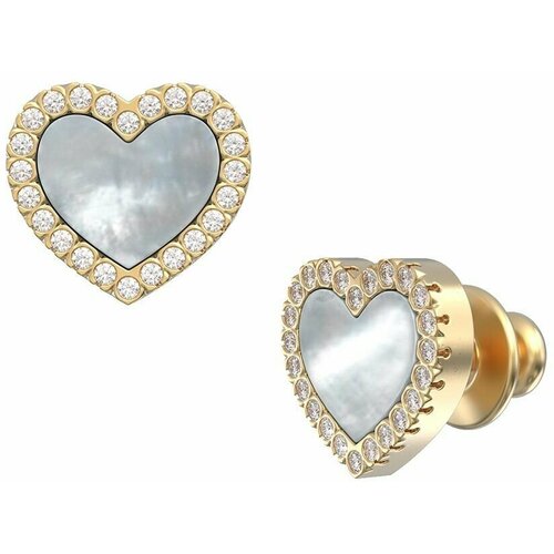 Серьги пусеты Flymi, желтое золото, 585 проба, бриллиант, перламутр, желтый