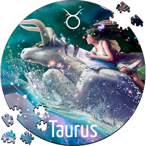 фото Деревянный пазл картина для детей и взрослых знак зодиака телец taurus 30х30см 169 деталей три кита