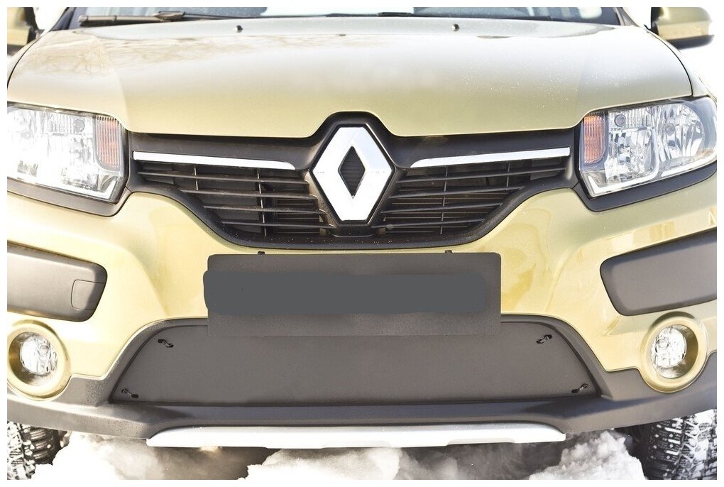 Зимняя заглушка решетки переднего бампера Renault Sandero Stepway 2014-2017 (II дорестайлинг)