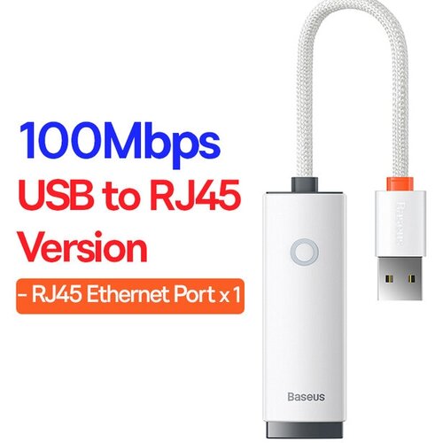 Хаб Baseus Lite Series Ethernet Adapter USB-A to RJ45 LAN Port (100Mbps) White (WKQX000002)