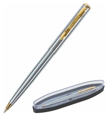 Ручка шариковая подарочная Brauberg Maestro (0.5мм синий цвет чернил корпус серебристый с золотистым) 2шт. (143468)