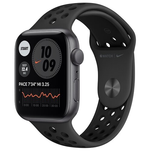 фото Умные часы apple watch se gps 44мм aluminum case with nike sport band, серый космос/антрацитовый/черный