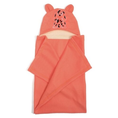 Покрывало с капюшоном и ушами, флис цв коралл, вышивка Солнышко 70х100 см