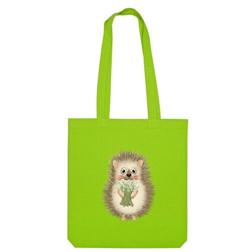 сумка ёжик с букетом ромашек зеленое яблоко Сумка шоппер Us Basic, зеленый