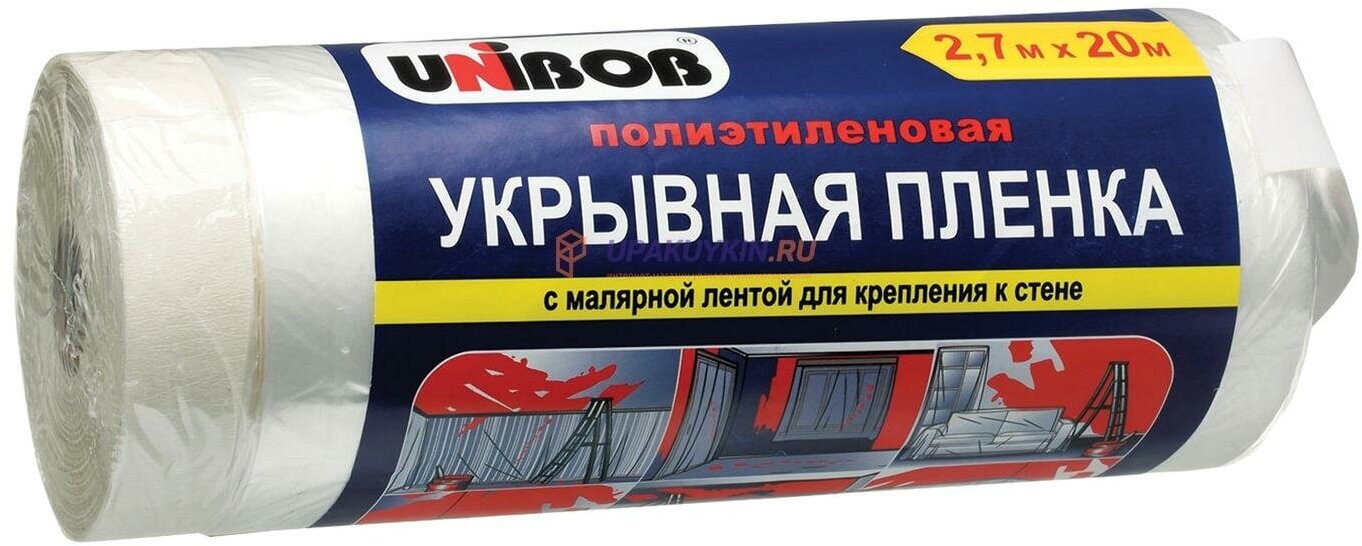 Пленка защитная Unibob, с малярной лентой, в диспенсере, 2,7 x 20 м