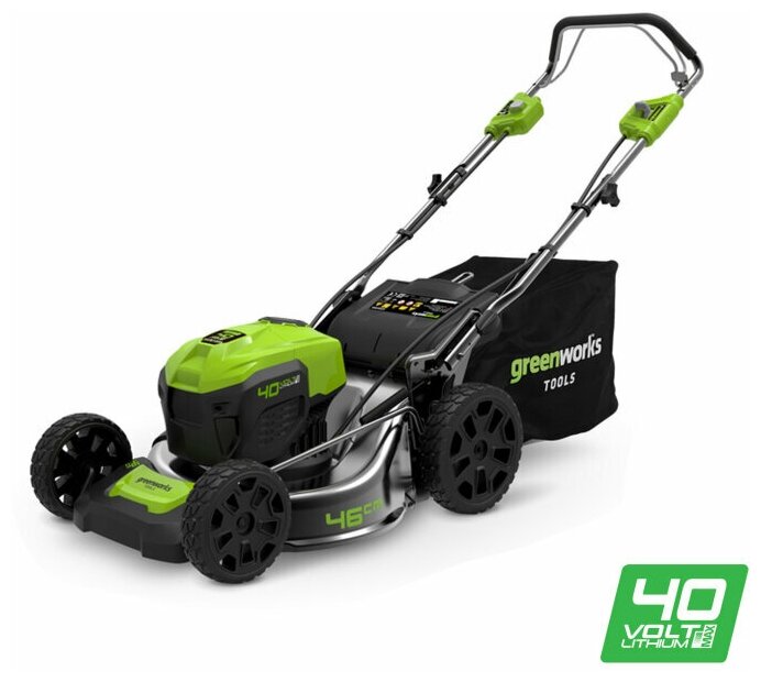 Газонокосилка аккумуляторная Greenworks 2506807UB, 40В, 46см, самоходная (c аккумуляторной батареей 4АЧ и заря