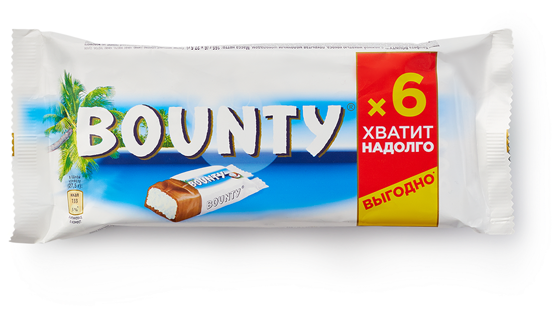 Шоколадный батончик Bounty 27,5 г х 6 шт