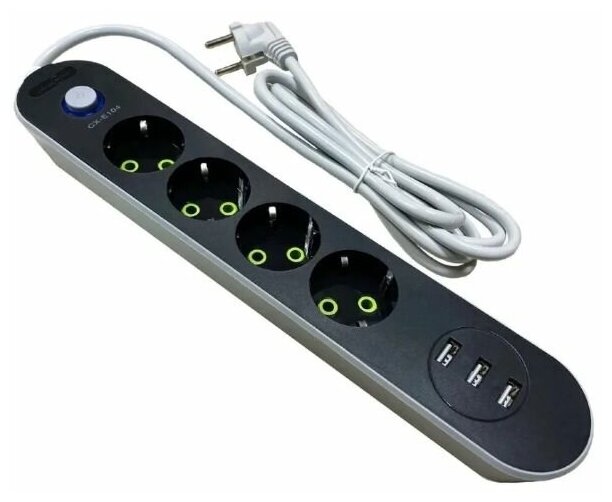 Сетевой удлинитель с выключателем 4 розетки 3 USB / Пилот электрический CX-E104