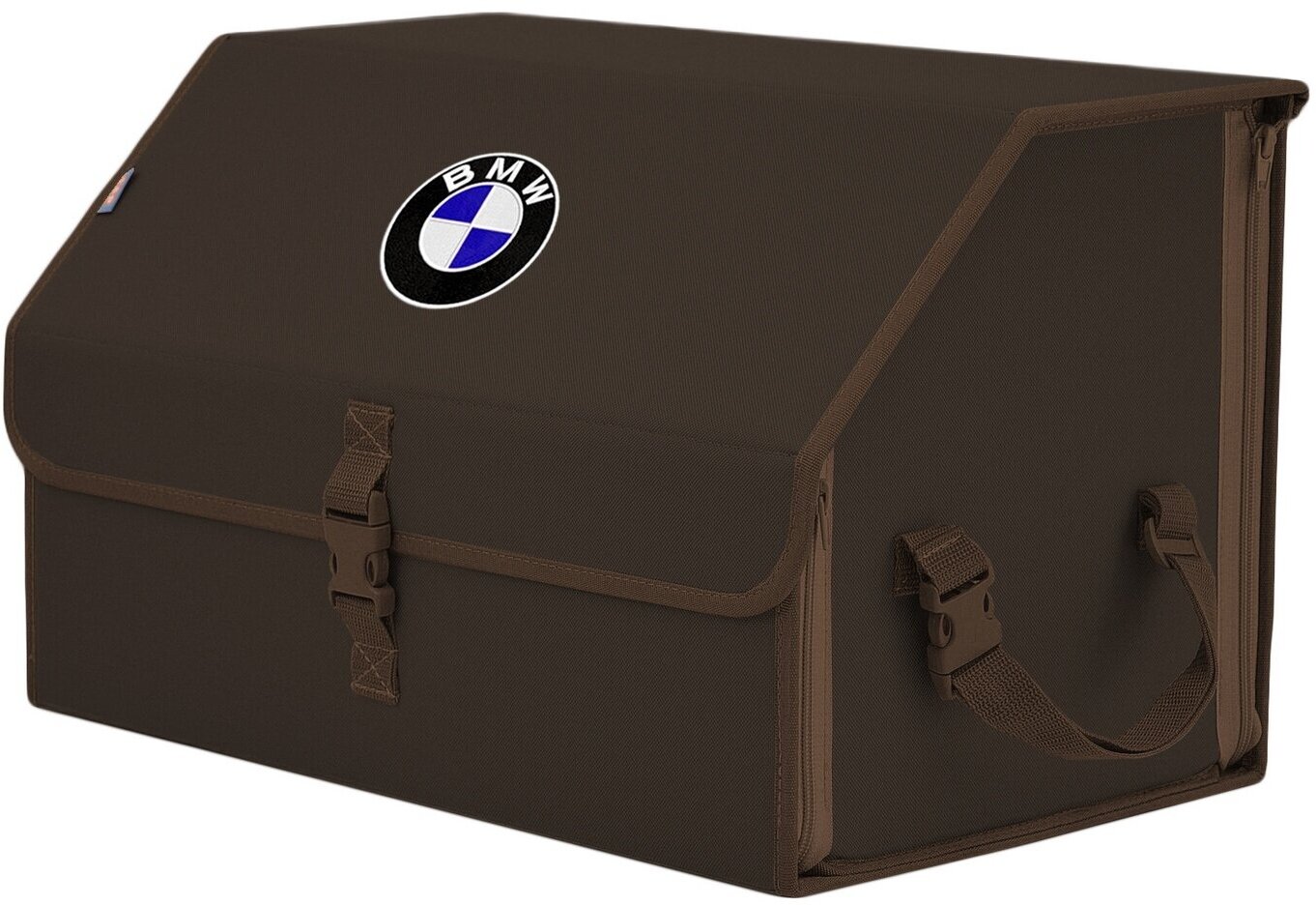 Органайзер-саквояж в багажник "Союз" (размер L). Цвет: коричневый с вышивкой BMW (БМВ).