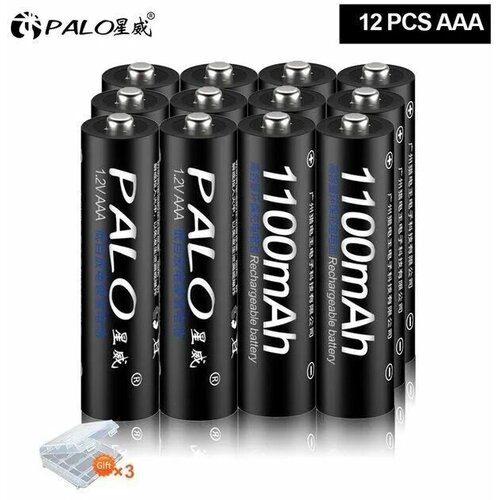 Аккумуляторные батарейки ААА Ni-MH ( Мизинчиковые ) Palo 1100 mAh, 1,2 V Комплект 12 шт + Кейс