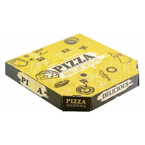 Коробка для пиццы 31*31*4,5 см бурая с рисунком Очень вкусная YELLOW, 25 шт