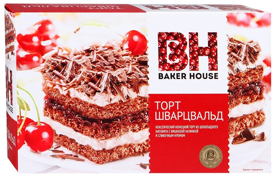 Торт бисквитный Baker House Шварцвальд со взбитыми сливками и вишней 350гр - фотография № 3