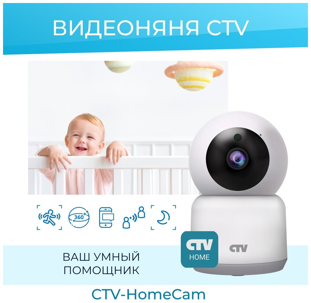 Беспроводная поворотная видеоняня с Wi-Fi CTV-HomeCam (Белая)