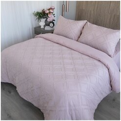 Постельное белье 2 спальное комплект с евро простыней 220Х240см, жатка, полисатин жаккард "Квадрат" розовый