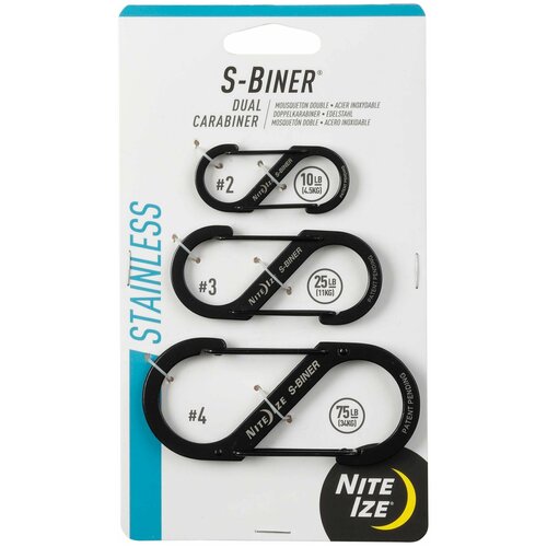 Карабин Nite Ize S-Biner Stainless Steel Dual Carabiner #2,3,4, 3 шт., черный nite ize s biner dual carabiner stainless steel 5 stainless