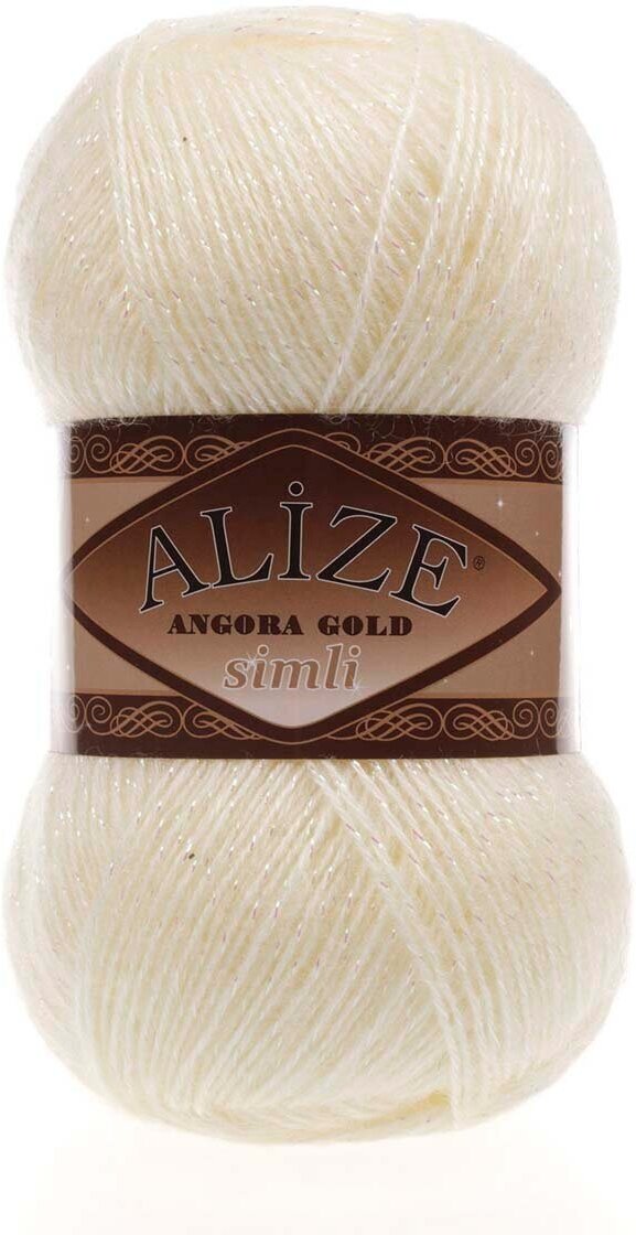 Пряжа для вязания ALIZE 'Angora Gold Simli', 100г, 500м (20% шерсть, 5% металлик, 75% акрил) (67 экрю), 5 мотков