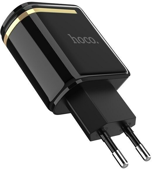 Зарядное устройство 220V -> USB 5V hoco C39A 2xUSB, 2400mA, черное, LED дисплей