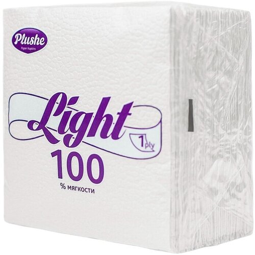 Салфетки бумажные Plushe Light 22,5х22,5 белая 1сл 90л/уп, 4 шт. plushe туалетная бумага deluxe light классик трехслойная 15м белая 4 рул уп 3 уп