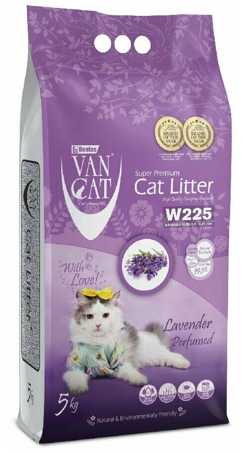 Van Cat Комкующийся наполнитель без пыли с ароматом Лаванды, пакет (Lavender) фиолетовый urn1012, 5 кг - фотография № 3