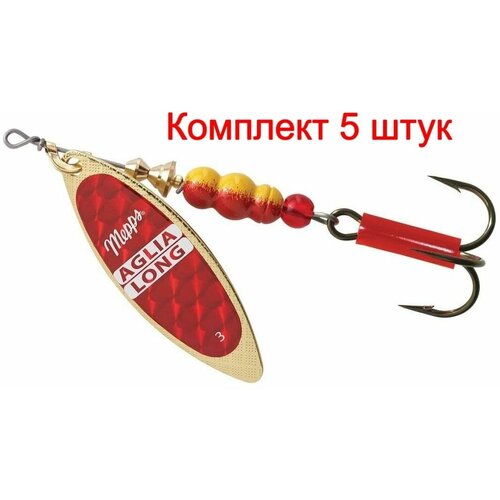 Блесна для рыбалки вращающаяся Mepps AGLIA LONG REDBO, 3, Gold, комплект из 5 штук