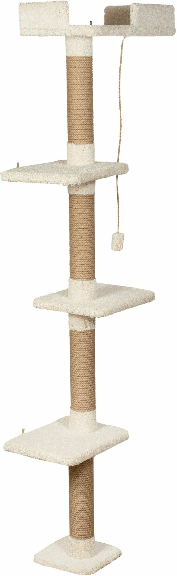 Высокая когтеточка-столбик с лежанкой для кошки угловая "Прыгун" ваниль - фотография № 4