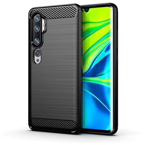 фото Матовый силиконовый чехол для xiaomi mi note 10 с текстурным покрытием металлик черный 100gadgets