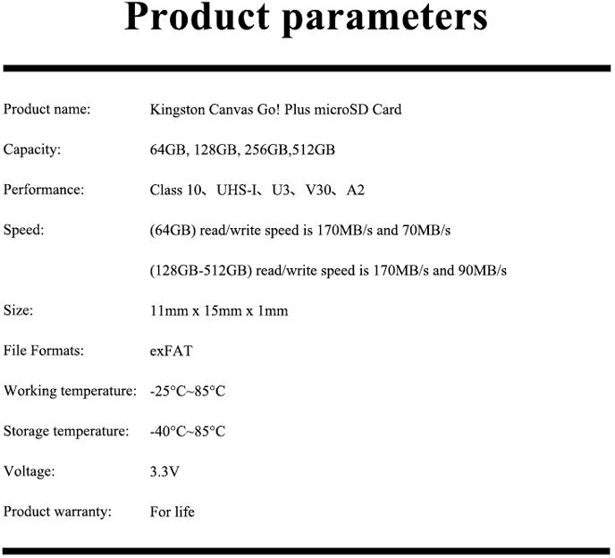 Карта памяти microSDXC 256GB KINGSTON Canvas Go Plus UHS-I U3 170 Мб/с (class 10) SDCG3/256GB