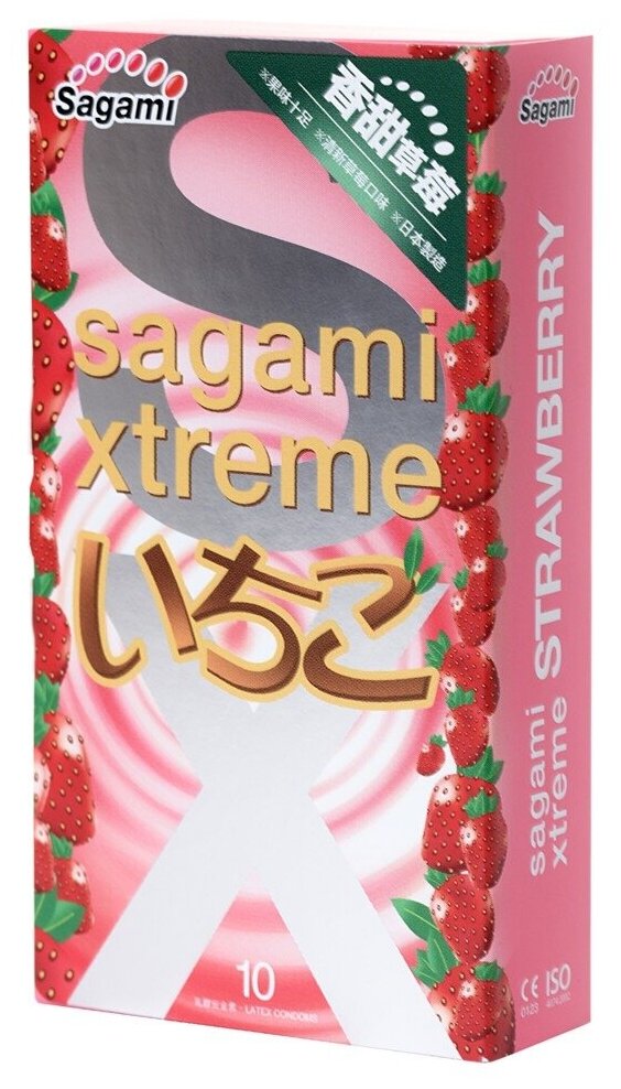 Ультратонкие латексные презервативы SAGAMI с ароматом клубники (10 шт)