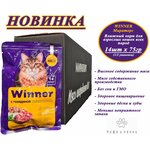 Корм влажный Winner Мираторг 14шт х 75гр с говядиной в соусе для взрослых кошек всех пород, пауч - изображение