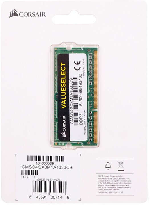 Модуль памяти CORSAIR DDR3 - 4Гб 1333, SO-DIMM, Ret - фото №10