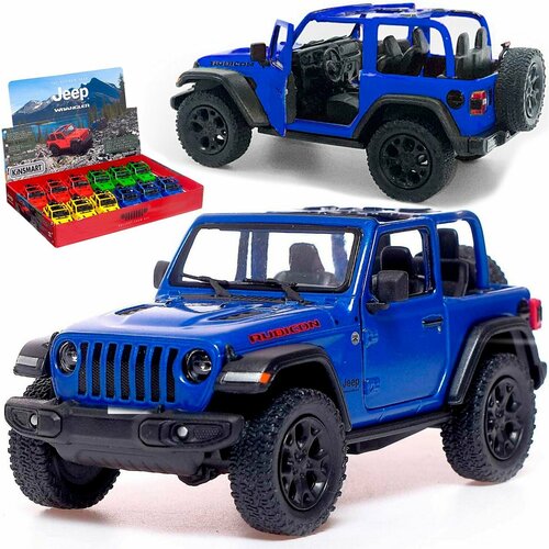 Металлическая машинка игрушка 1:34 2018 Jeep Wrangler Открытый верх (Джип Вранглер) 12.5 см, детская, инерционная / Синий, Kinsmart, синий, ABS-пластик/металл-пластик/металл, male  - купить