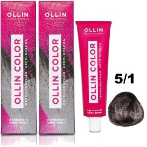 OLLIN Professional Color перманентная крем-краска для волос, 5/1 светлый шатен пепельный, 100 мл