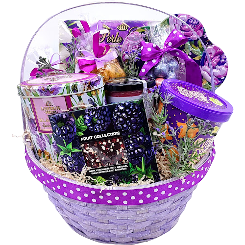 Подарочная корзина Фиолетовая фантазия конфеты ручной работы из бельгийского шоколада флёранс
