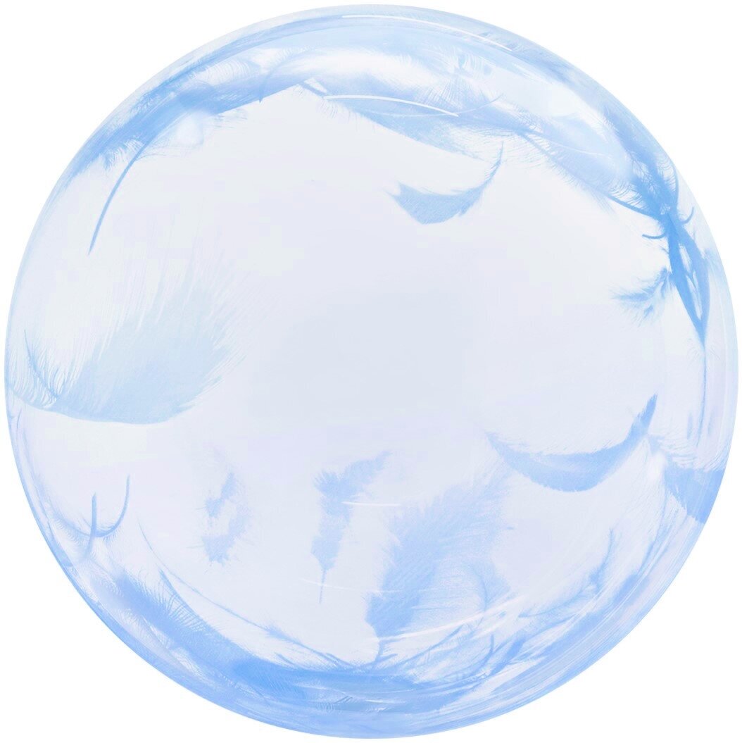 Шар (18'/46 см) Deco Bubble, Голубые перья, Прозрачный, Кристалл, 1 шт. в уп.