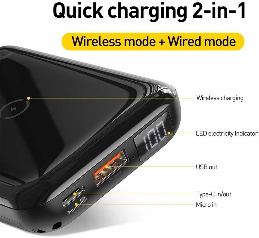 Портативный аккумулятор Baseus Mini S Bracket 10W Wireless Charger 10000mAh