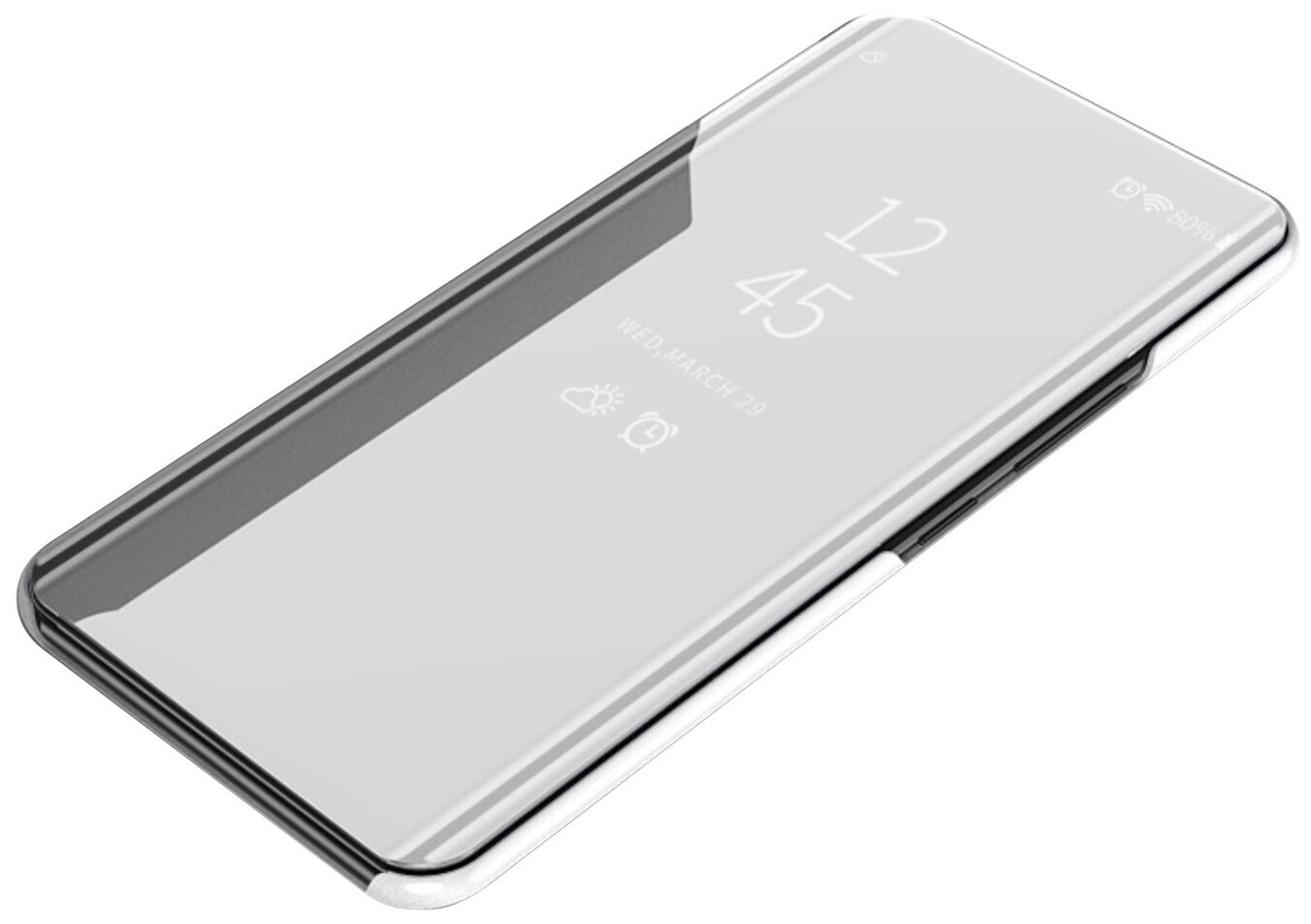 Чехол-книжка MyPads Clear View Cover для Samsung Galaxy A32 SM-A325F (2021) с полупрозрачной пластиковой крышкой с зеркальной поверхностью серебр.