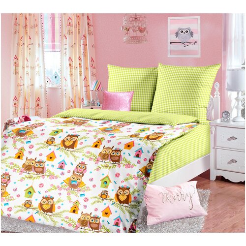 Детский комплект постельного белья Лидер Текс, Совушки, 1,5 спальный, бязь. Постельное белье, 3 предмета, хлопок 100%, наволочка 1 шт.