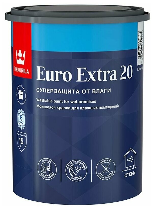 Краска моющаяся Tikkurila Euro Extra 20 база С бесцветная 0,9 л