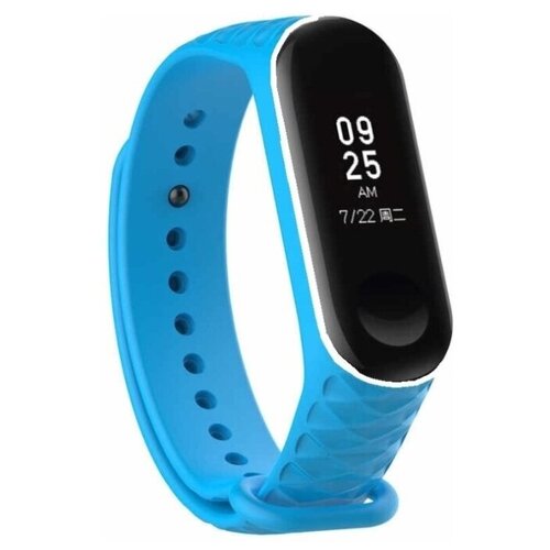 фото Силиконовый браслет для xiaomi mi band 5 / mi band 4 / mi band 3 ребристый с окантовкой голубой с белым noname