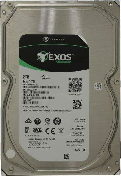 Жесткий диск 3.5 2 Tb 7200rpm 256Mb cache Seagate Exos 7E8 SATA III 6 Gb/s (ST2000NM001A)