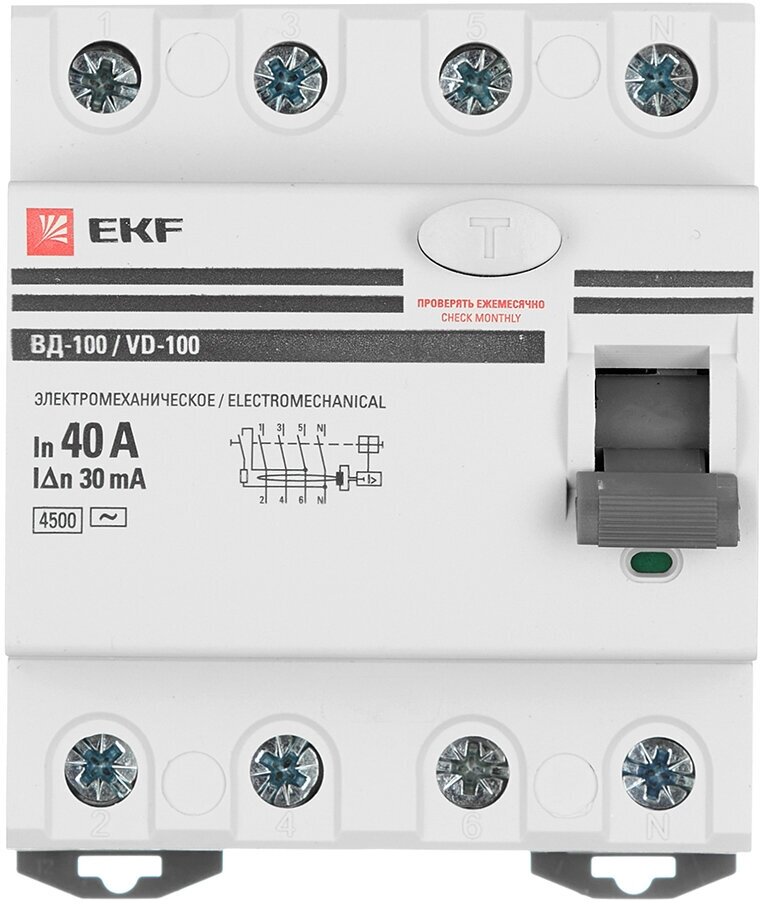 УЗО EKF (elcb-4-40-30-em-pro) 40А 30 мА 4P тип АС 45 кА