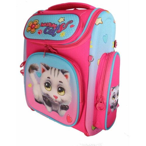 Рюкзак школьный для девочки (Котик, розовый фон)