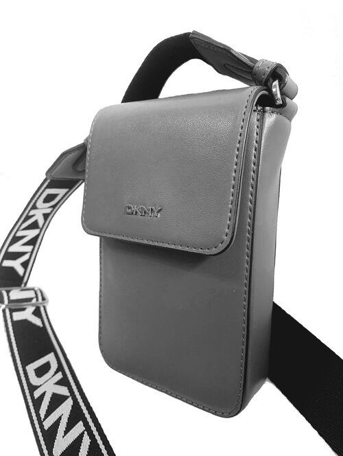 Сумка кросс-боди DKNY Winonna Flap Phone, фактура гладкая, матовая, серый, черный