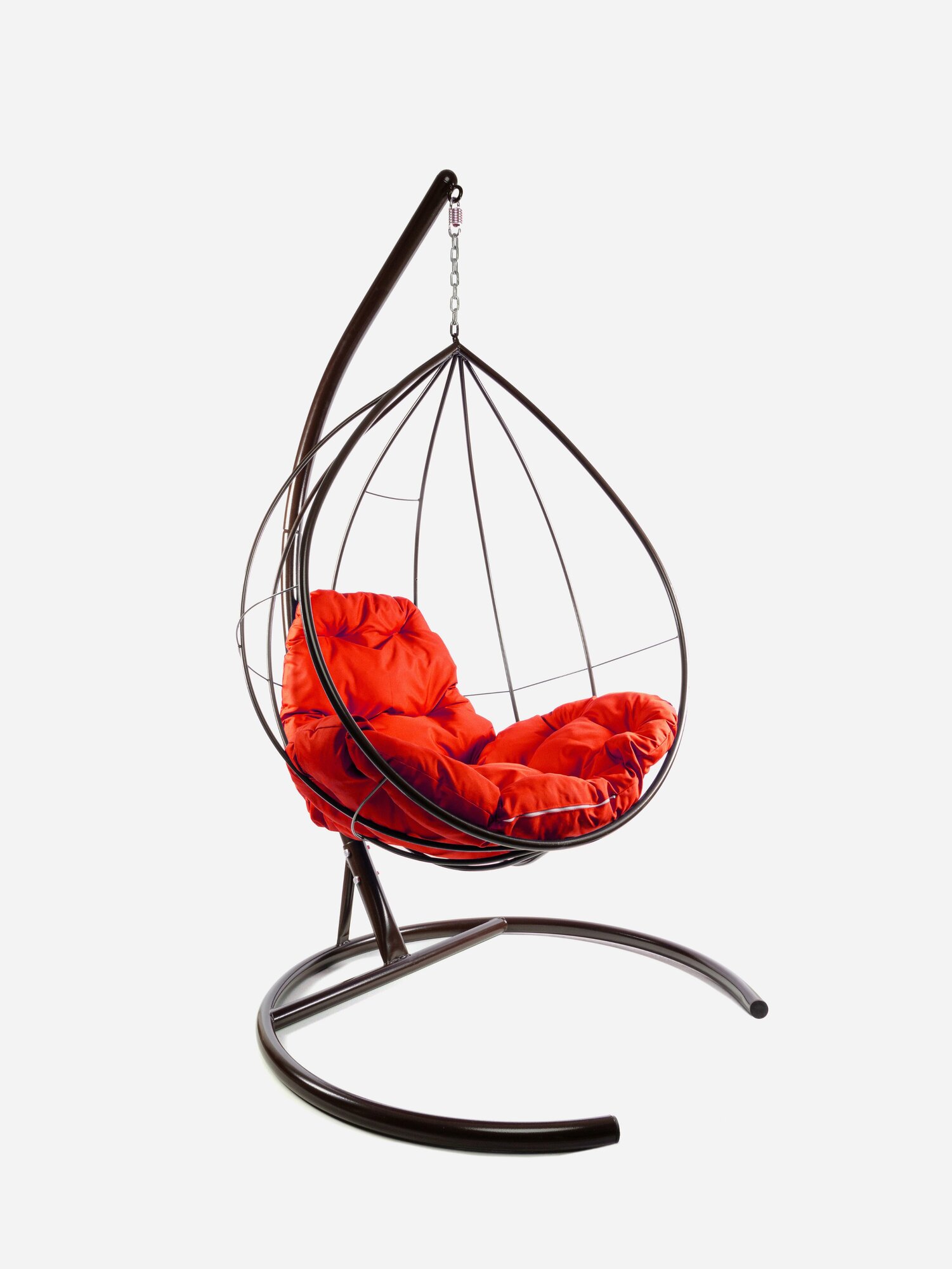 Подвесное кресло без ротанга коричневое, красная подушка - фотография № 7
