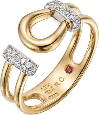 Кольцо Roberto Coin, желтое, белое золото, 750 проба, рубин, бриллиант, размер 16.6