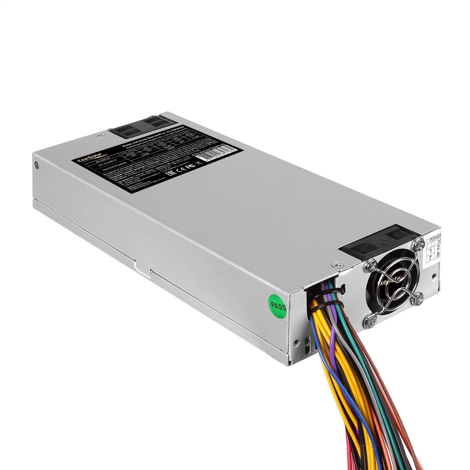 Серверный БП 400W ExeGate ServerPRO-1U-400ADS (1U, APFC, КПД 80% (80 PLUS), 2x4cm fans, 24pin, (4+4)pin, PCI-E, 4xSATA, 2xIDE) EX237309RUS