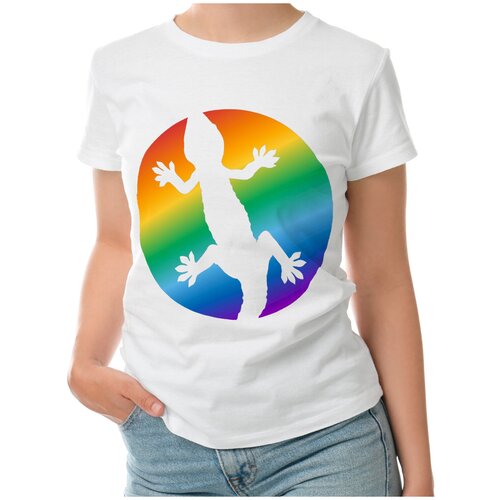Женская футболка «Ящерица в радуге» (XL, черный)