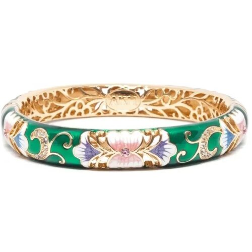 Браслет металл прозрачная эмаль Крупные цветы зеленый